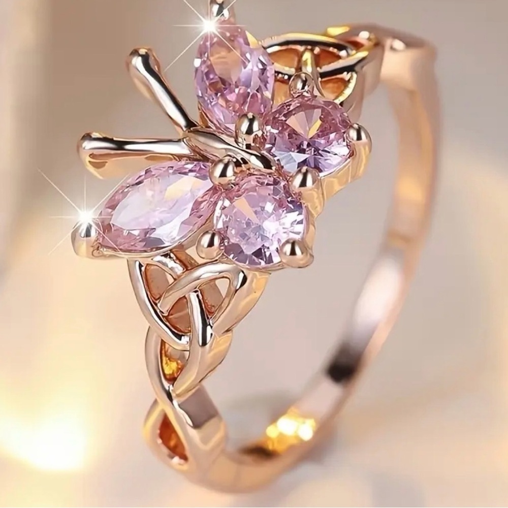 Pink Crystal Butterfly Ring. - Picture 3 of 6
